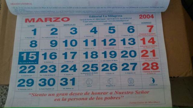 Calendario Virgen Milagrosa 2004