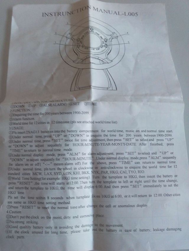 Reloj Despertador Horas Mundiales.