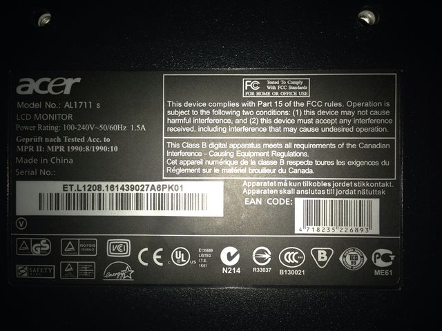 Monitor LCD 17" Acer AL1711
