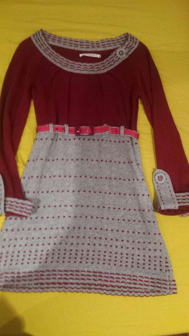 Vestido de lana VAN-DOS gris y rojo Talla S nuevo