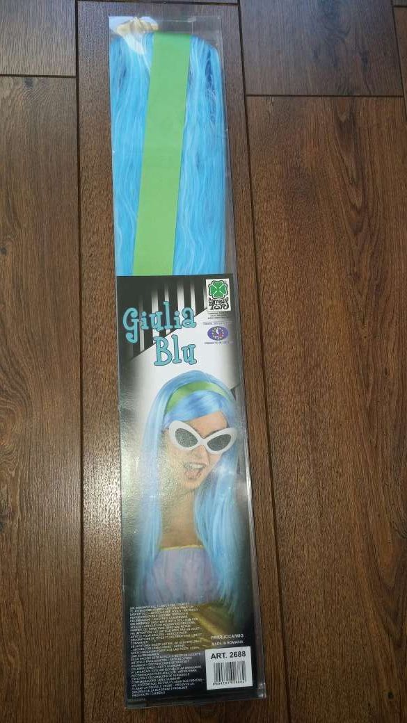 Peluca larga azul