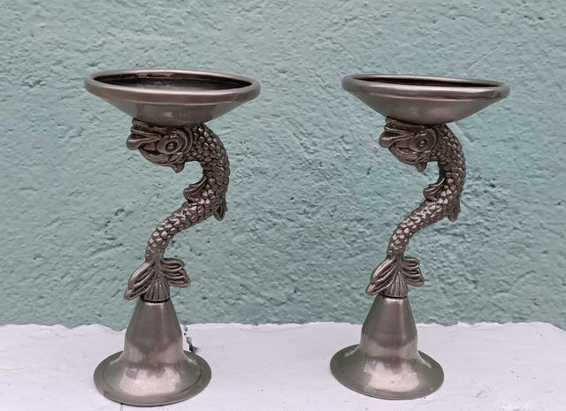 Portavelas Vintage en Forma de Peces - Alpaca