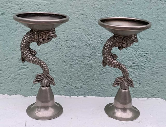 Portavelas Vintage en Forma de Peces - Alpaca