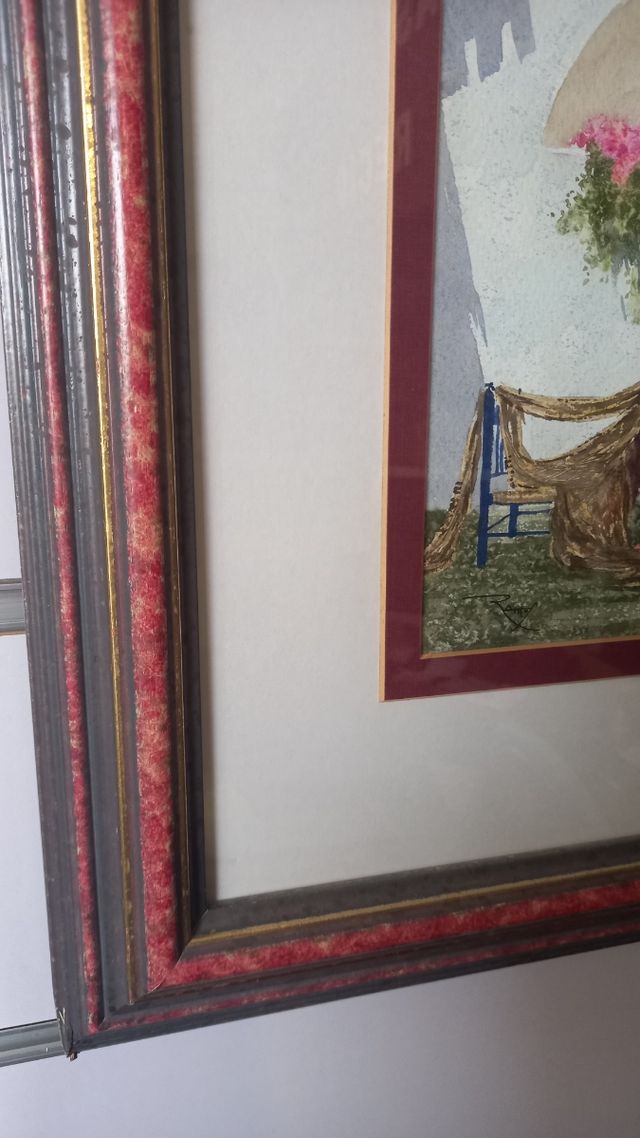 Cuadro pescador pintura con marco