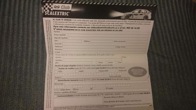 Carta inscripción Club Scalextric 2005