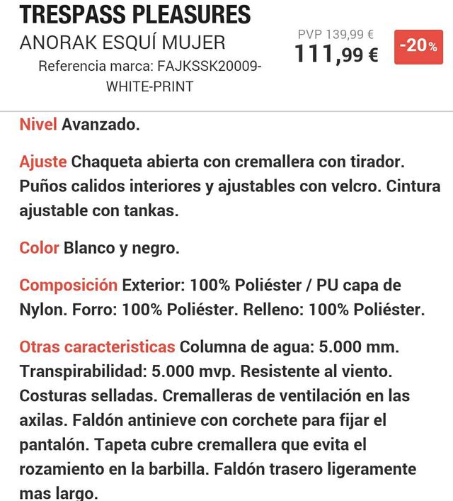 Chaqueta para la nieve.