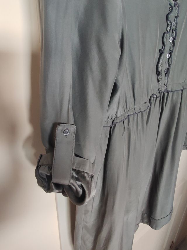 vestido seda gris zara estilo boho talla L