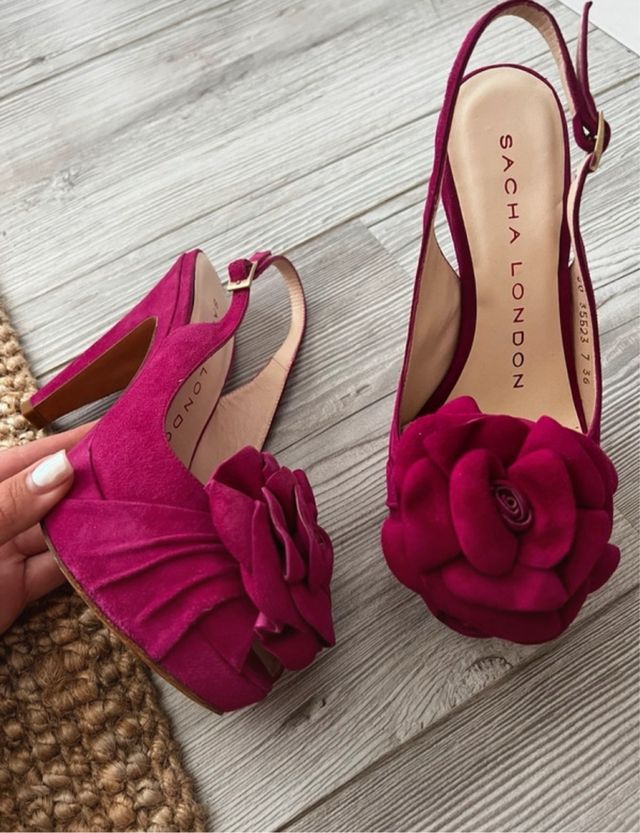 Zapatos peep toe piel fucsia flor Sacha London 36