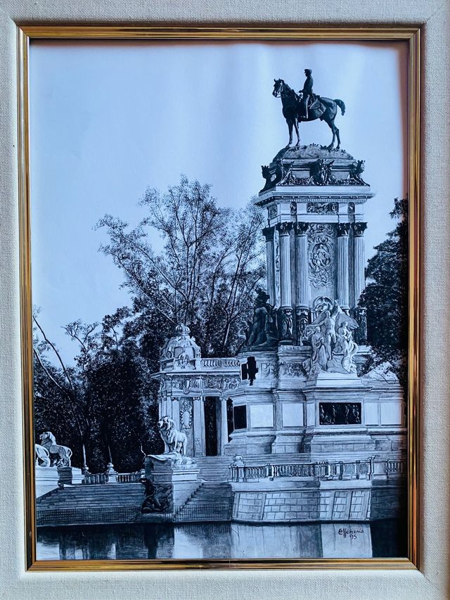 Cuadro monumento Alfonso XII Madrid marco madera