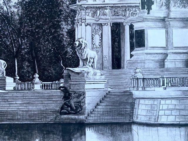 Cuadro monumento Alfonso XII Madrid marco madera