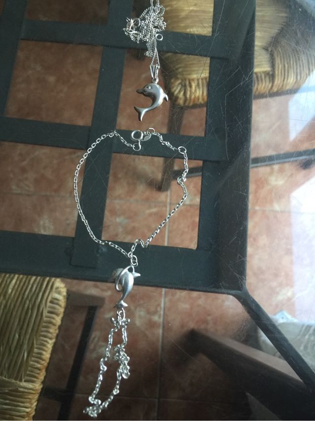 Collar y pulsera delfín de plata