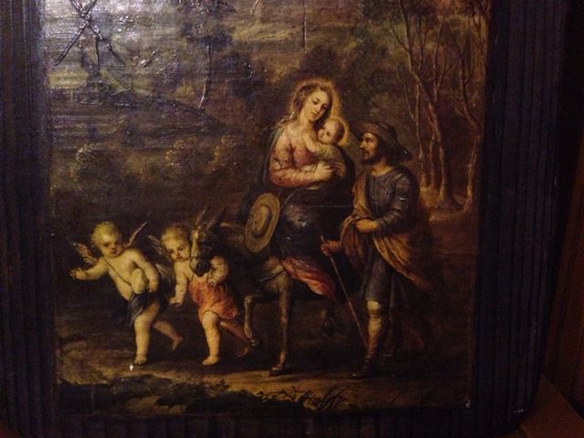 Cuadro reproducción tabla madera Huida Egipto