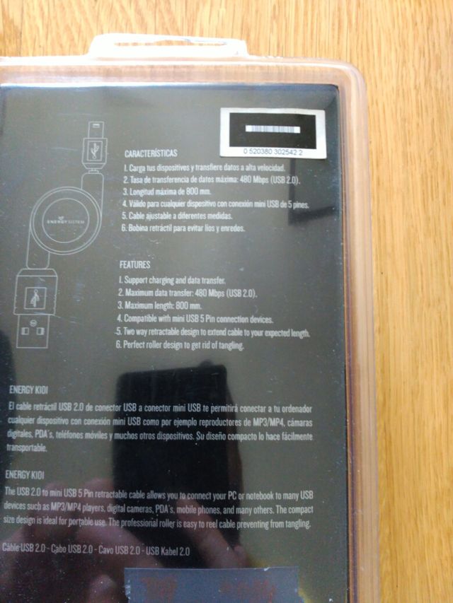 Cable alargador retráctil mini USB a USB 2.0