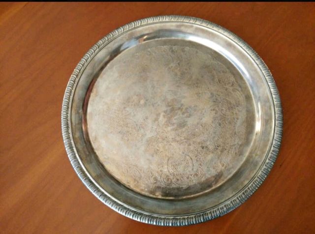 Juego de té con baño de plata y bandeja