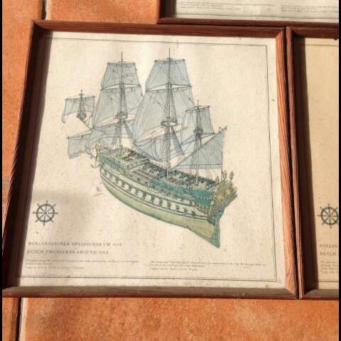 3 cuadros de lamina con barcos antiguos
