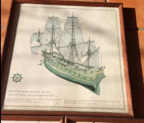 3 cuadros de lamina con barcos antiguos