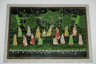 Cuadro gran seda india enmarcada. Pintada a mano