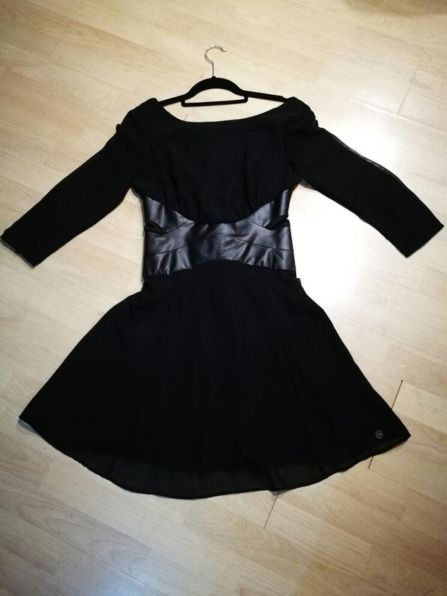 Vestido cupple piel y gasa negro 38