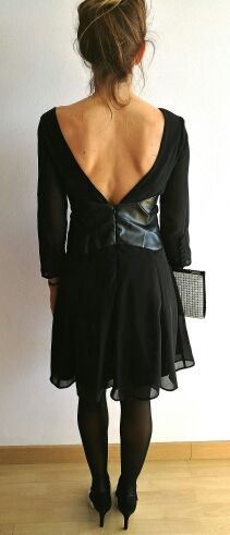 Vestido cupple piel y gasa negro 38