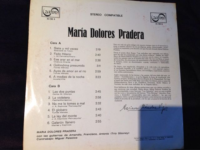 Maria Dolores Pradera. LP. Vinílo. Siete Y Mil Vec