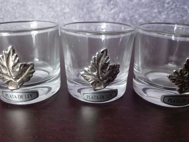 5 vasos chupito con adorno de plata
