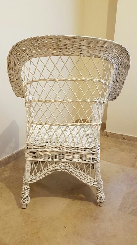 Sillon mimbre natural lacado blanco