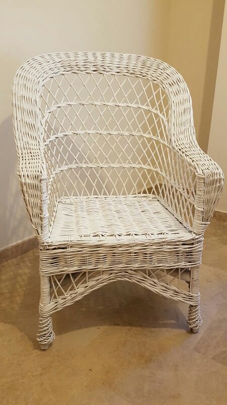 Sillon mimbre natural lacado blanco