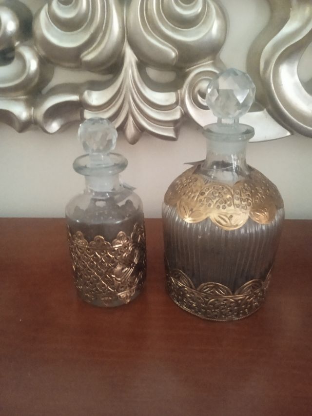 Botella licorera cristal, metal