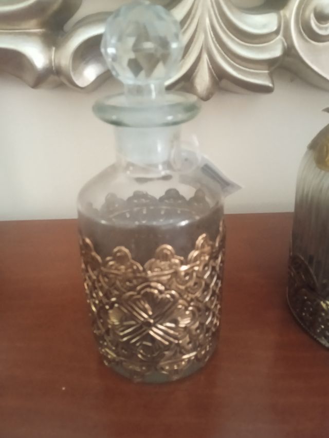 Botella licorera cristal, metal