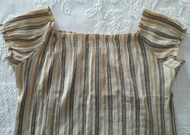 Camisa Blusa rayas mujer Boho goma hombros