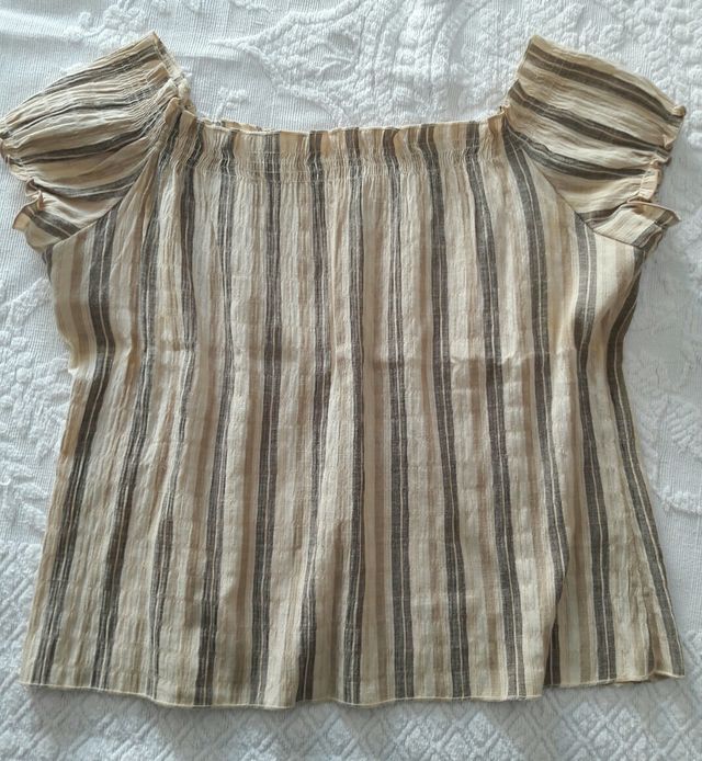 Camisa Blusa rayas mujer Boho goma hombros