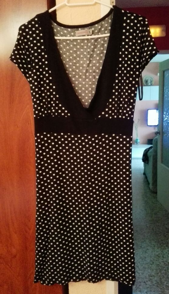 Vestido tipo Pin-up de topos blancos Xl