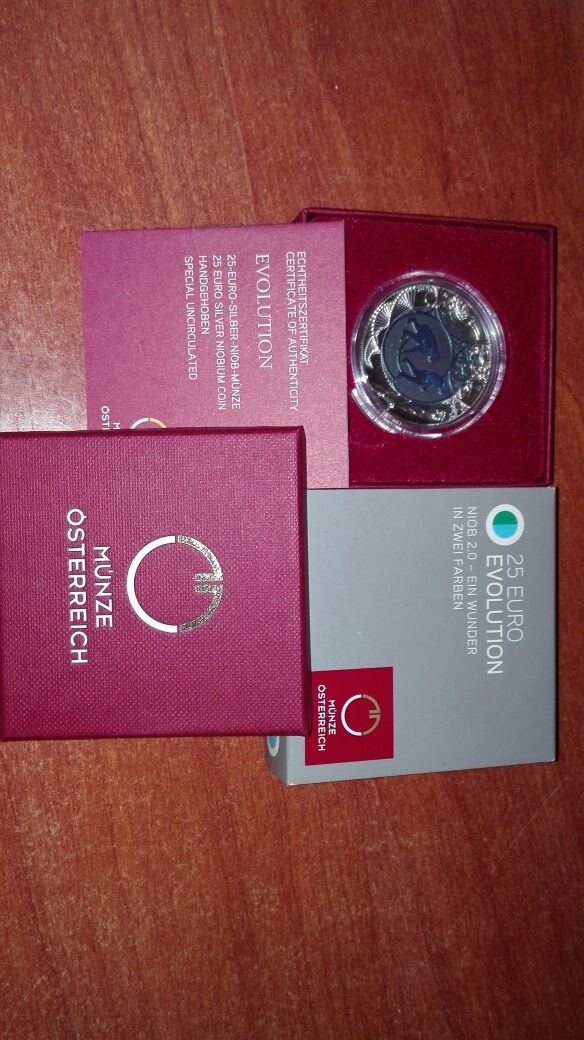 Moneda 25 euros Austria 2014. Niobio. Evolution