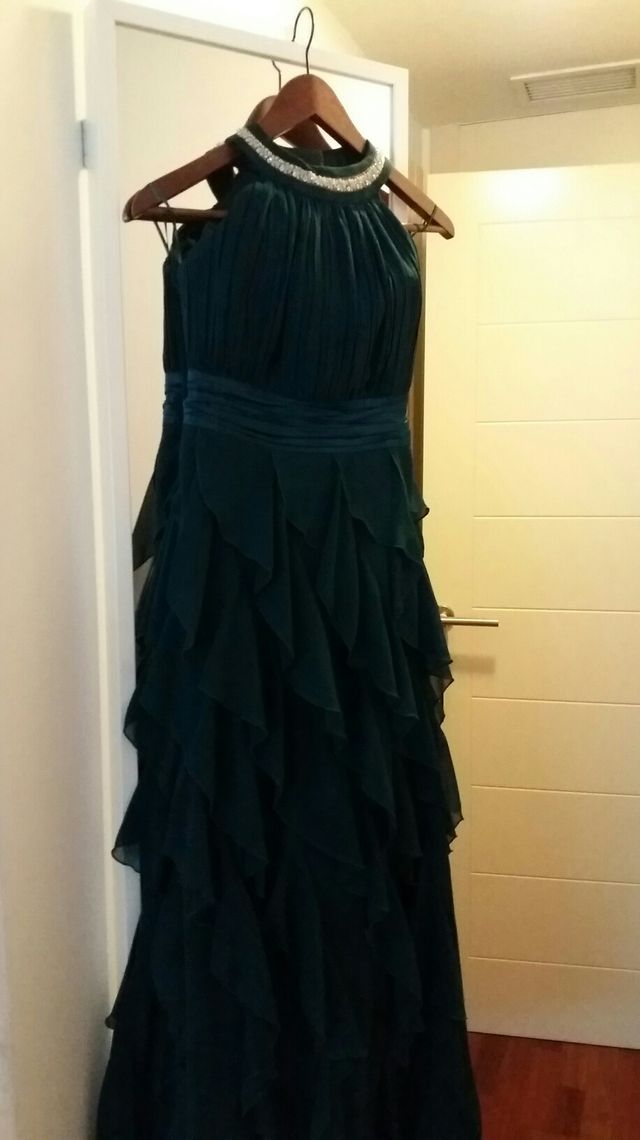 vestido largo fiesta verde botella talla 38