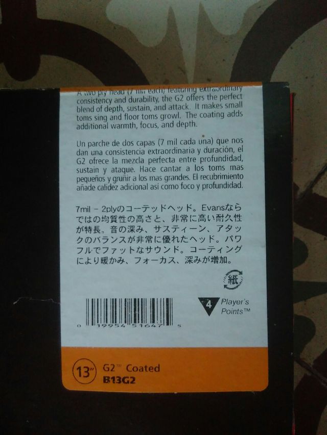 Parche bateria 13" Evans G2 Coated