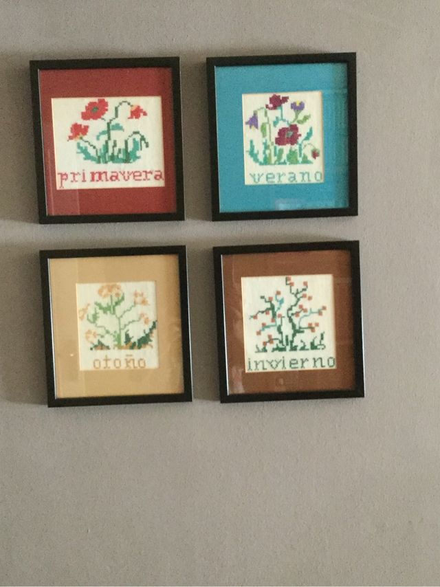 4 Cuadros punto de cruz 22x20cm c/uno enmarcados