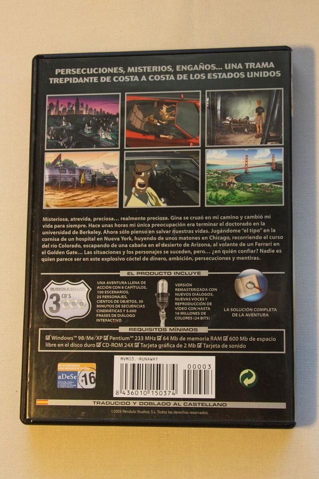 Juego aventura gráfica Runaway (PC-CD)
