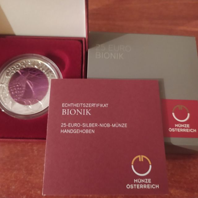 Moneda 25 euros Niobio. Austria 2012 Bionik