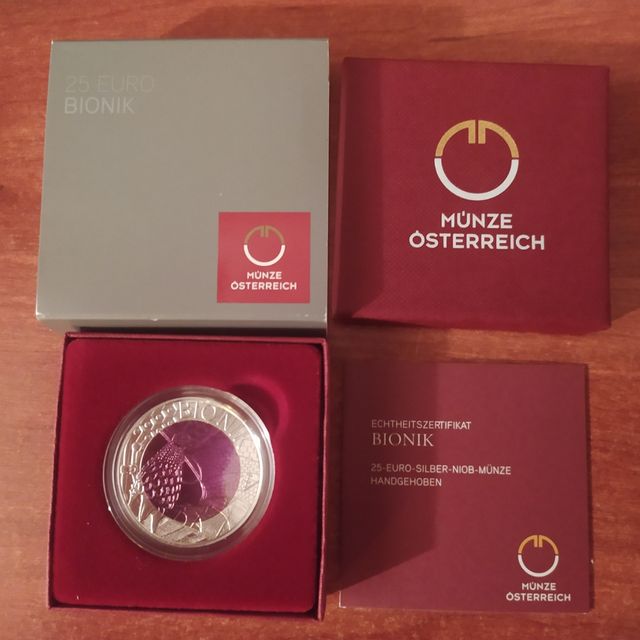Moneda 25 euros Niobio. Austria 2012 Bionik