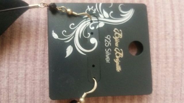 Pendientes pluma negra plata 925