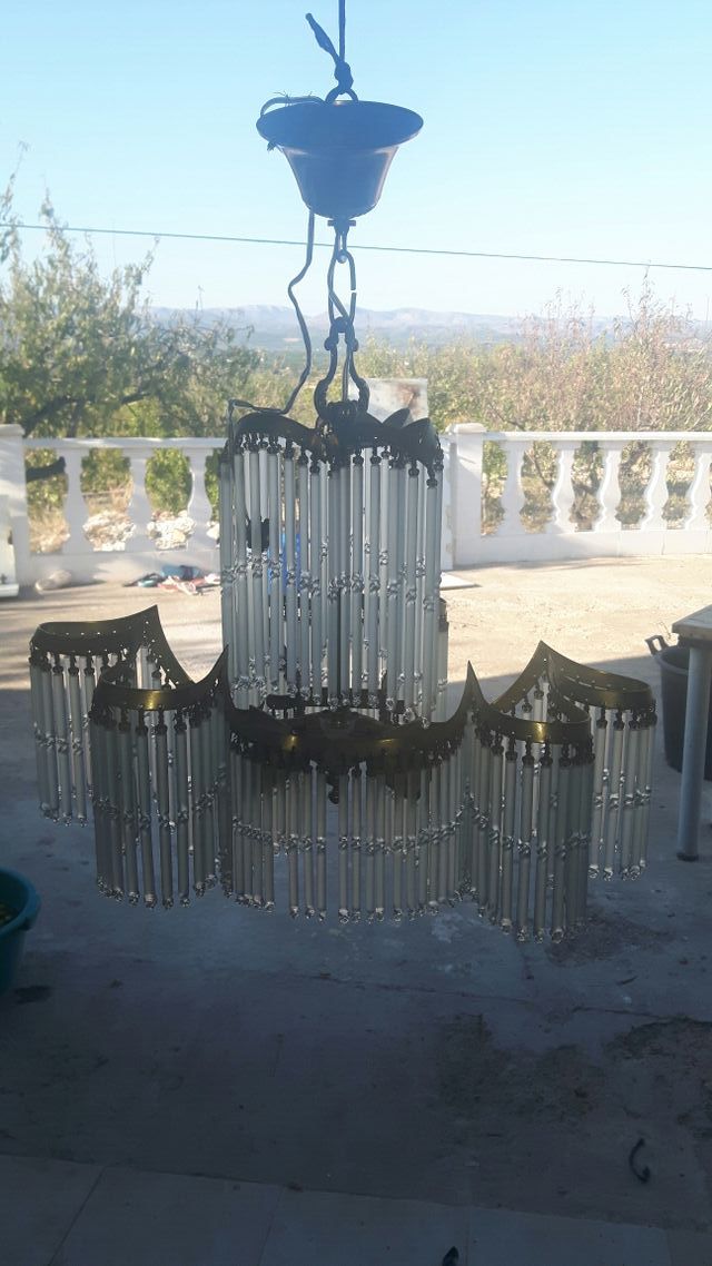 C1. Lámpara antigua 40 años bronce y cristal