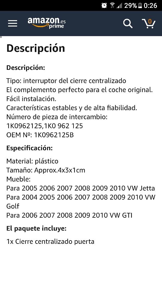 Interuptor de cierre de puertas VW.
