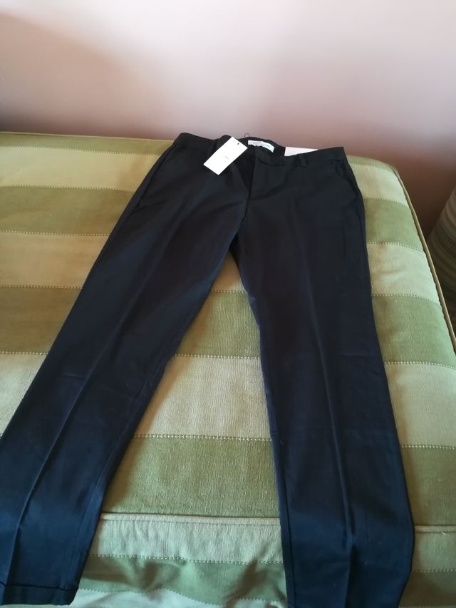 Pantalón satén negro mujer