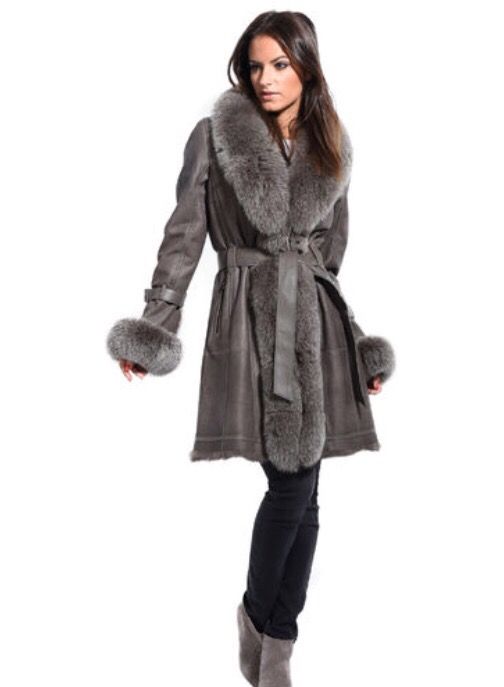 Abrigo de cuero y pelo de Zorro, forro piel conejo