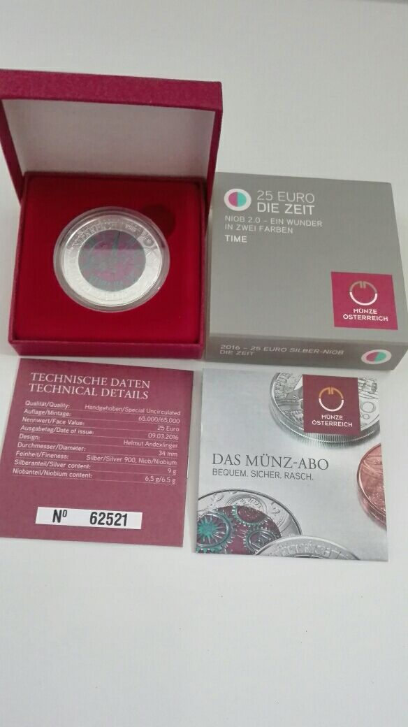 Moneda 25 euros Austria Niobio 2016 Time