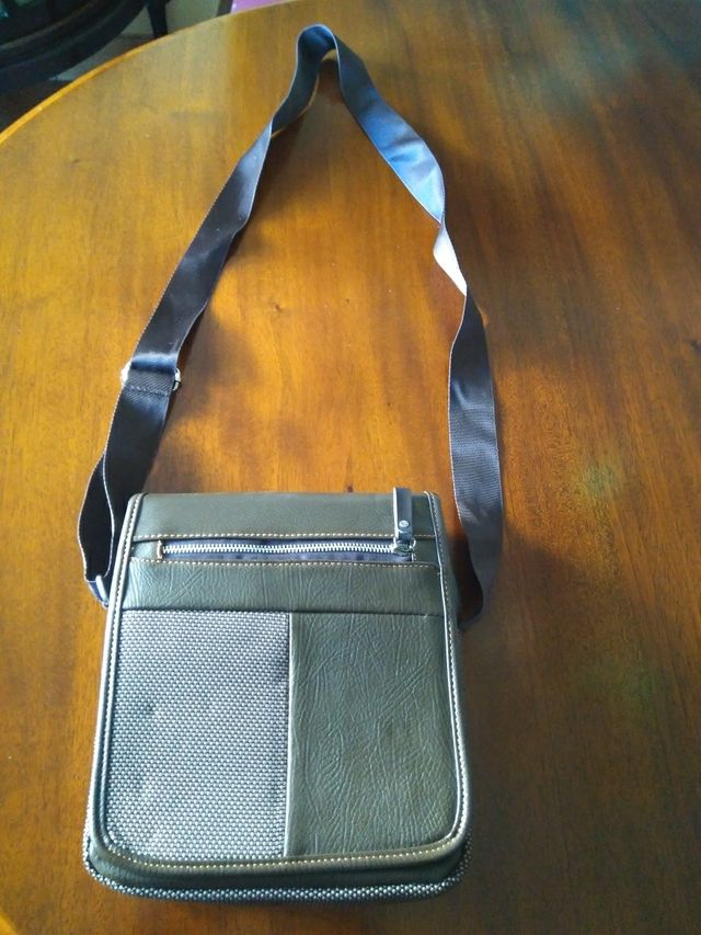 bolso caballero marrón tela y piel