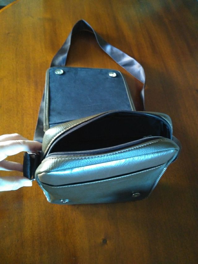 bolso caballero marrón tela y piel