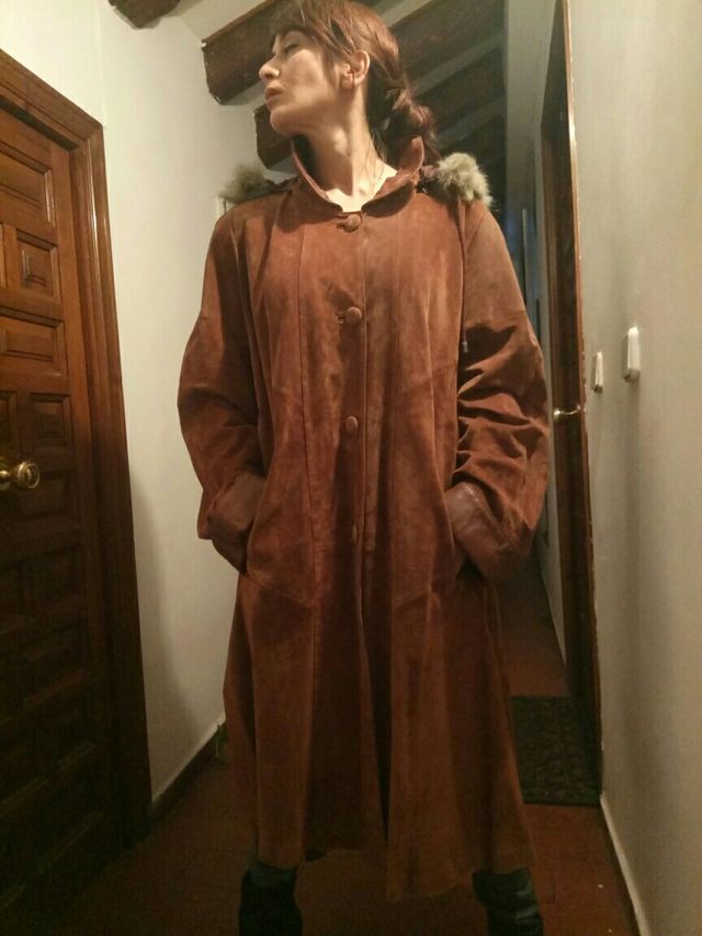 parka in pelle scamosciata marrone (taglia L per donna)