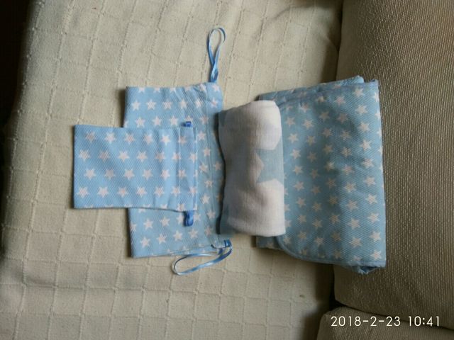 CONJUNTO DE CAMBIADOR, MUSELINA, BOLSA PARA BEBE