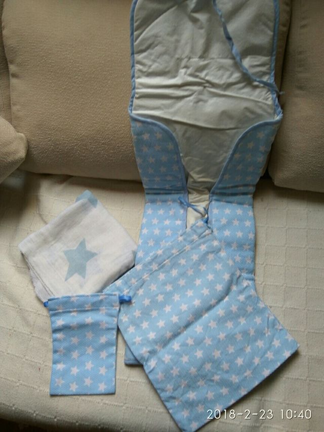 CONJUNTO DE CAMBIADOR, MUSELINA, BOLSA PARA BEBE